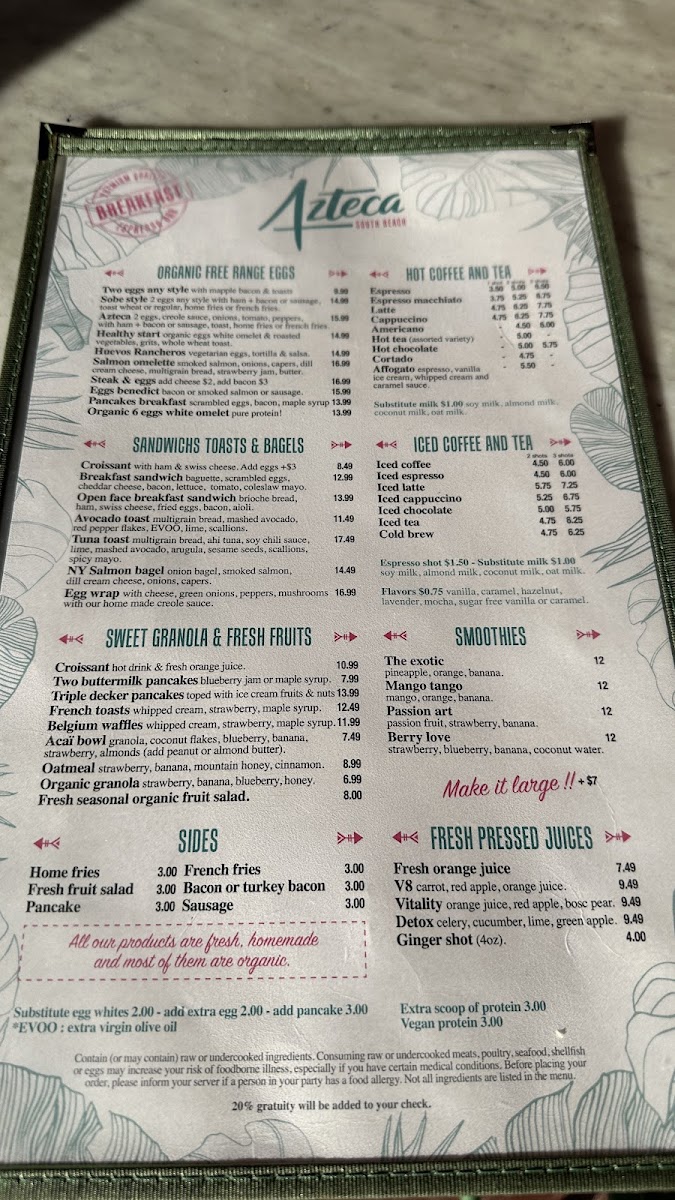 Azteca South Beach Menu - Image 6